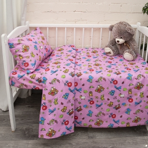 Постельное белье в детскую кроватку из бязи ГОСТ 383/3 Зоопарк цвет розовый