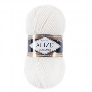Пряжа для вязания Ализе LanaGold (49%шерсть, 51%акрил) 100гр цвет 062 молочный