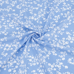 Ткань на отрез штапель 150 см 2607-2 Белые цветы на голубом