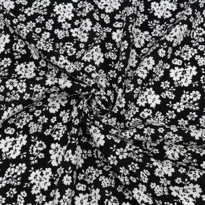 Ткань на отрез штапель 150 см №2612 Белые цветы на черном