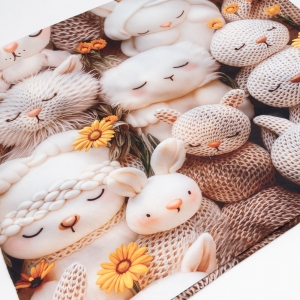 Мерный лоскут полисатин Бежевые зверушки 3D 4,2 м