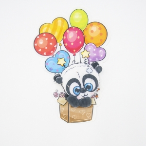 Нашивка панда в коробке с воздушными шарами 3D 13,5*20см