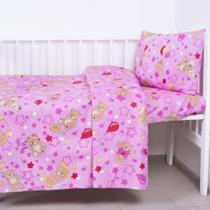 Постельное белье в детскую кроватку из бязи 350/3 Мишки розовый