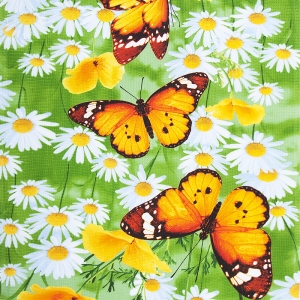 Ткань на отрез вафельное полотно 50 см 5313/1 Бабочки и ромашки