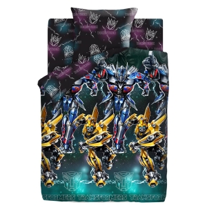 Детское постельное белье из поплина 1.5 сп Transformers Neon (70*70) рис. 8868+8869 вид 1 Оптимус Пр