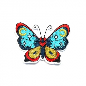 Термоаппликация Бабочка голубая с красным и золотом 7*5см