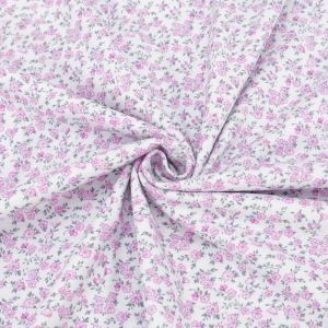 Ткань на отрез кулирка 2002-V20 Розовые цветы на белом