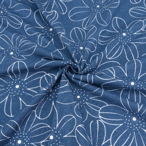 Ткань на отрез кулирка R2126-V1 Цветы на диагонали цвет синий