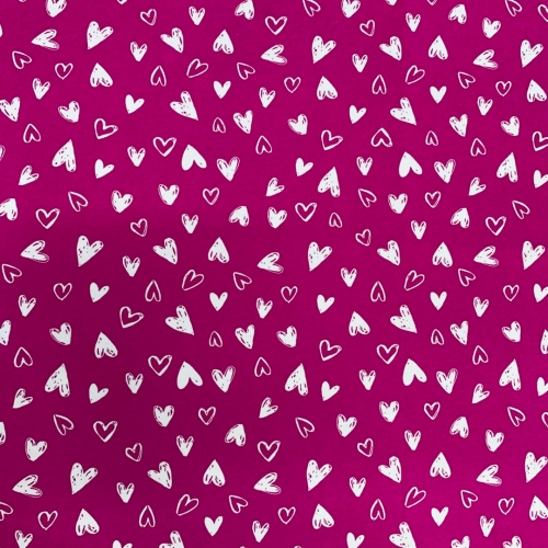 Ткань на отрез кулирка R2036-V1 Сердечки цвет ярко-розовый