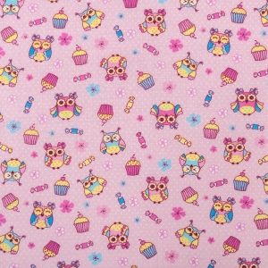 Маломеры ситец 95 см 18794/3 Совушки цвет розовый 1 м