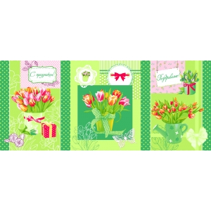 Набор вафельных полотенец 3 шт 45/60 см 449/2 Тюльпаны цвет зеленый