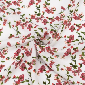 Ткань на отрез штапель 150 см 1908-2 Цветущий сад цвет белый