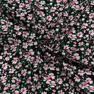 Ткань на отрез штапель 150 см 4041-3 Розовые цветы на черном