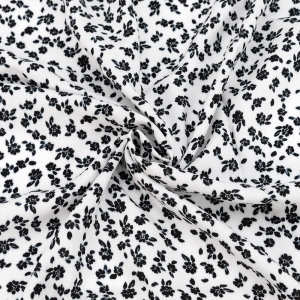 Ткань на отрез штапель 150 см 28-02 Мелкие черные цветы на белом