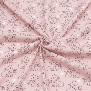 Ткань на отрез кулирка R2298-V1 Кролики цвет розовый