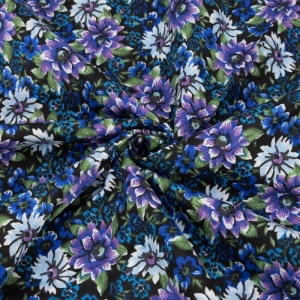 Маломеры фланель 150 см Фиолетовые цветы на синем 1,65 м