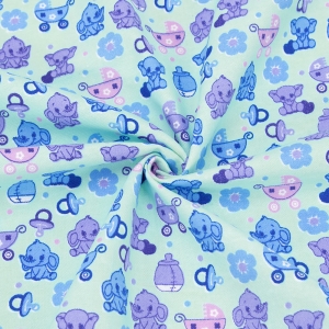 Маломеры фланель 75 см 5079/2 Слонята цвет мята 2 м