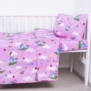 Постельное белье в детскую кроватку из бязи 315/2 Слоники с шариками розовый ГОСТ