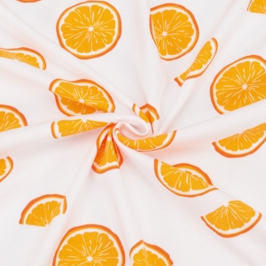 Ткань на отрез интерлок Апельсины цвет белый
