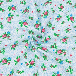 Маломеры ситец 80 см 18509/1 Розы цвет голубой 1,5 м