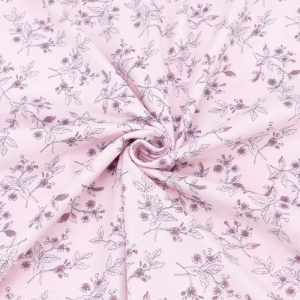 Ткань на отрез кулирка 2443-V1 Цветок айвы на розовом