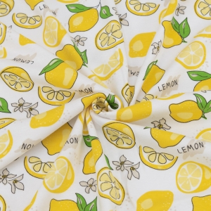 Ткань на отрез интерлок Лимоны на белом