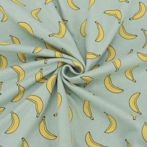 Ткань на отрез кулирка 2454-V2 Бананы цвет светлый хаки
