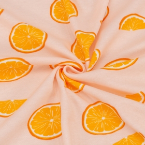 Ткань на отрез интерлок Апельсины цвет персиковый