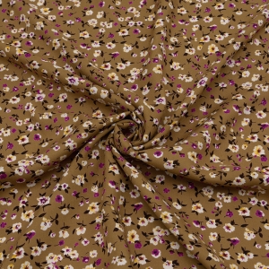 Ткань на отрез штапель 150 см 3089 Цветы на коричневом