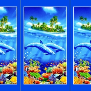 Вафельное полотно набивное 150 см 326/1 Дельфины цвет голубой