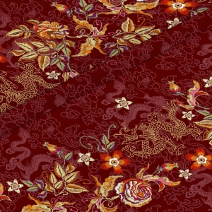 Ткань на отрез рогожка 150 см 500025/2 Год дракона скатерть цвет красный