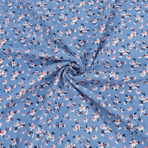 Ткань на отрез штапель 150 см 2707-7 Маленькие цветы на голубом