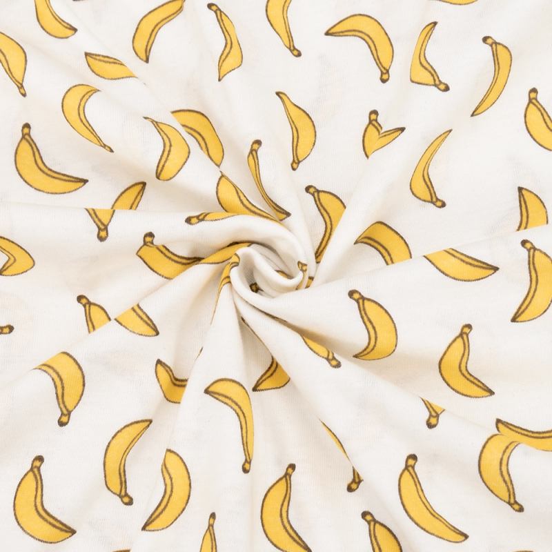 Ткань на отрез кулирка 2454-V1 Бананы цвет молочный